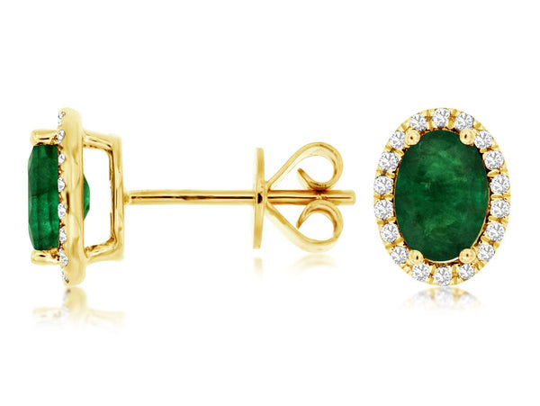 14K Y Gold 0.19cttw Diamond and 1.40cttw Emerald Halo Earrings - Walter Bauman Jewelers