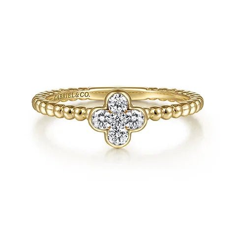 14K Y Gold 0.19cttw SI2/G Diamond Diamond Cluster Clover Ring - Walter Bauman Jewelers