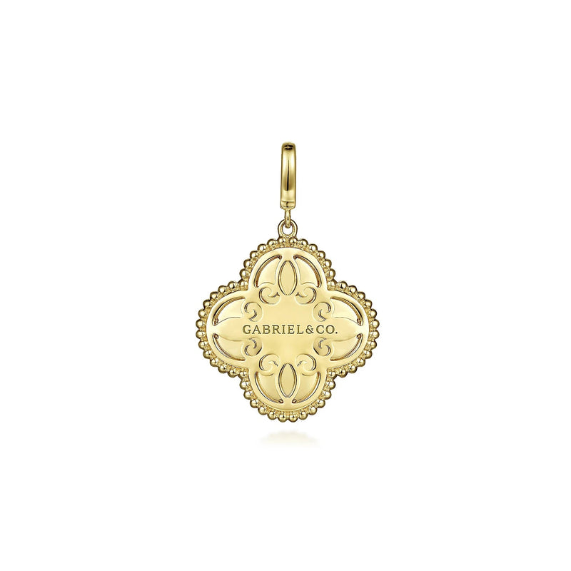 14K Y Gold 0.20cttw Dia Cut Diamond Clover Medallion Pendant - Walter Bauman Jewelers