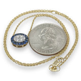 14K Y Gold 0.22cttw F-G/SI1 Diamond and 0.32cttw Oval Sapphire Pendant - Walter Bauman Jewelers