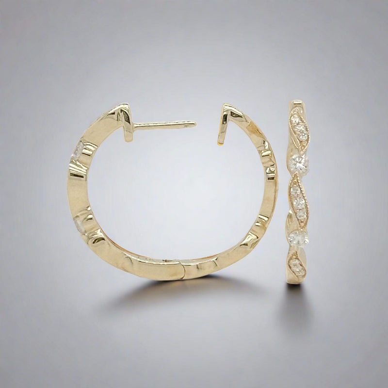 14K Y Gold 0.23ctw Diamond Scroll Design Hoop Earrings - Walter Bauman Jewelers