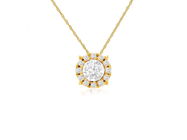 14K Y Gold 0.25cttw I/I1 Diamond Halo Pendant - Walter Bauman Jewelers