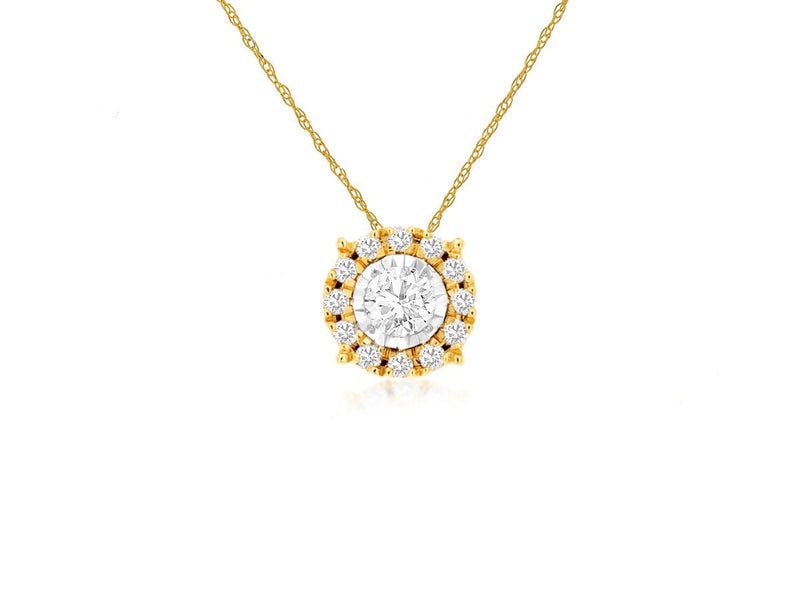 14K Y Gold 0.25cttw I/I1 Diamond Halo Pendant - Walter Bauman Jewelers