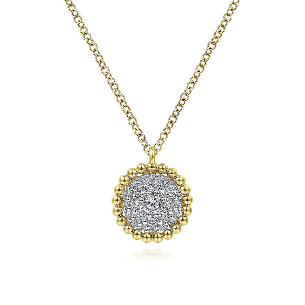 14K Y Gold 0.25cttw Round Diamond Pave Pendant with Bead Frame - Walter Bauman Jewelers