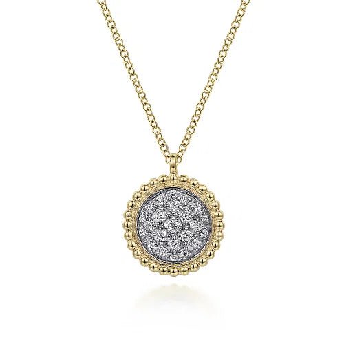 14K Y Gold 0.25ctw Round Diamond Pave Pendant with Bead Frame - Walter Bauman Jewelers