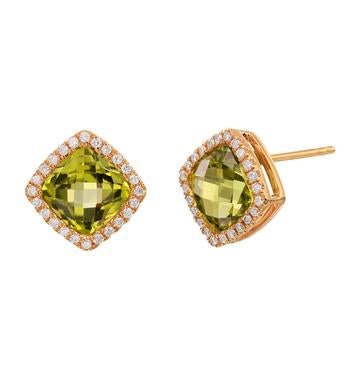 14K Y Gold 0.26cttw Diamond and Square Peridot Earrings - Walter Bauman Jewelers