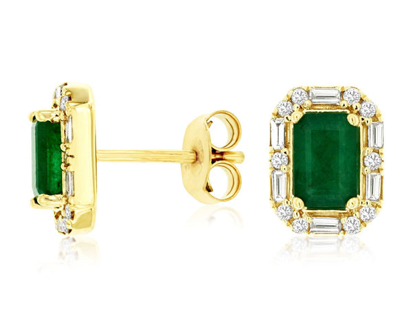 14K Y Gold 0.27cttw Diamond and 1.10cttw Emerald Halo Earrings - Walter Bauman Jewelers