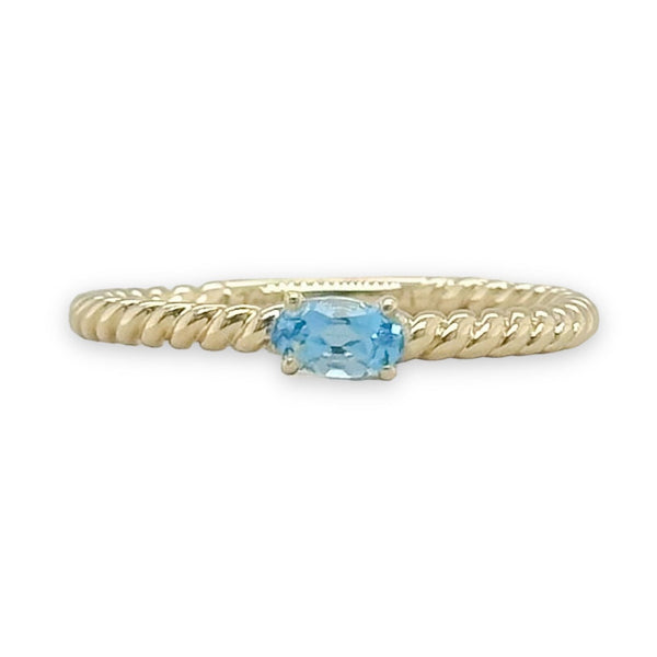 14K Y Gold 0.30ct Blue Topaz Rope Design Ring - Walter Bauman Jewelers