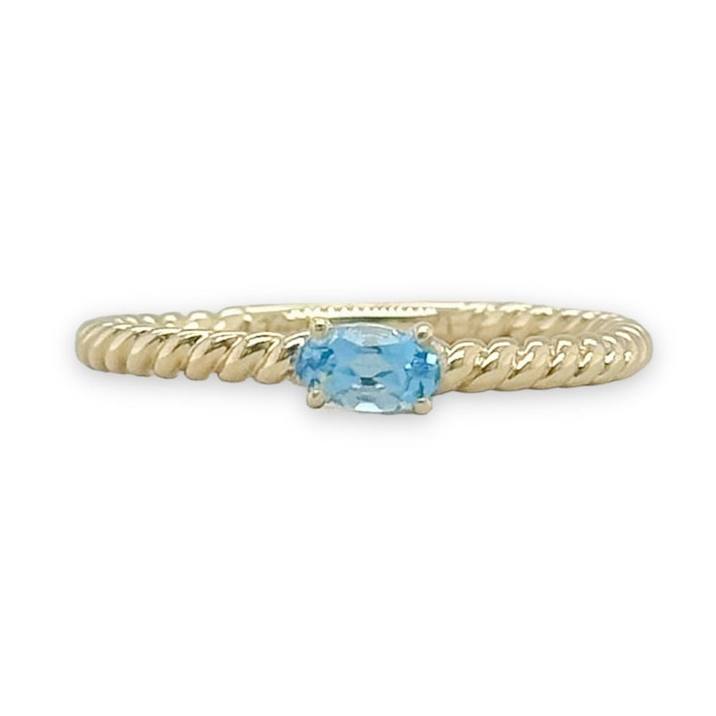 14K Y Gold 0.30ct Blue Topaz Rope Design Ring - Walter Bauman Jewelers