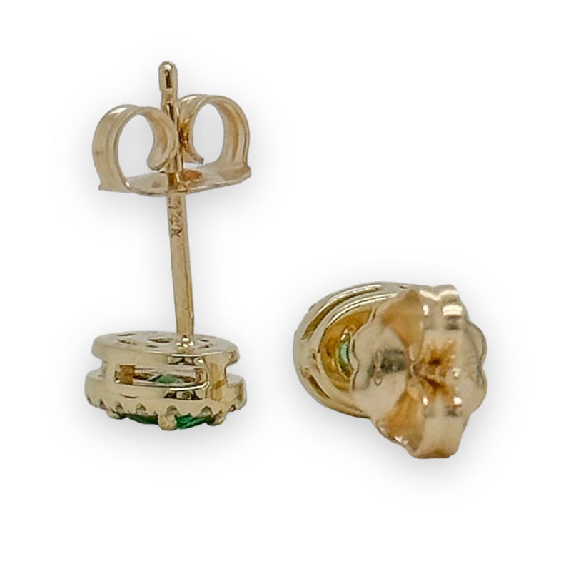 14K Y Gold 0.35 Emerald and 0.12ctw Halo Diamond Earrings - Walter Bauman Jewelers
