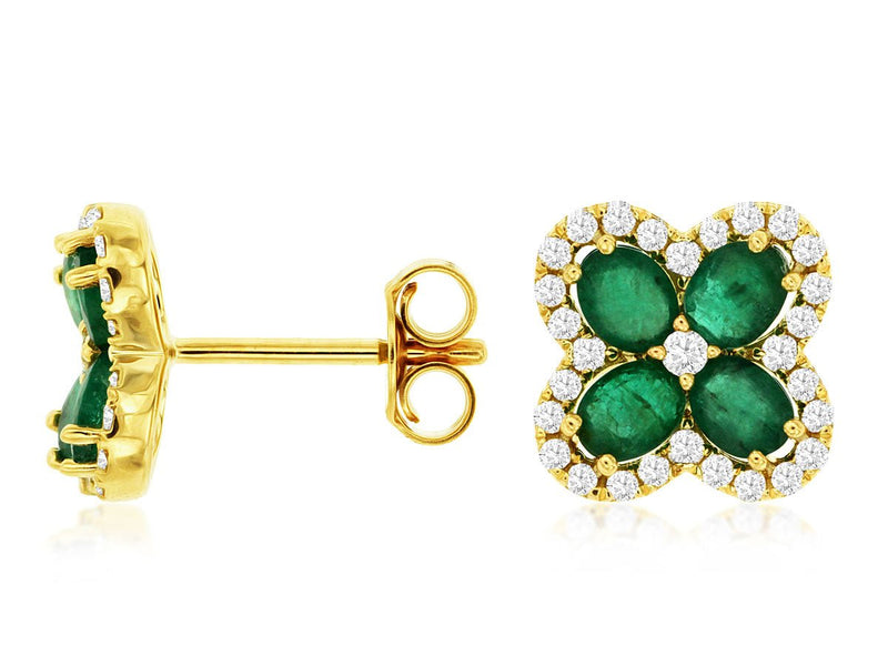 14K Y Gold 0.35cttw Diamond and 1.30cttw Emerald Earrings - Walter Bauman Jewelers