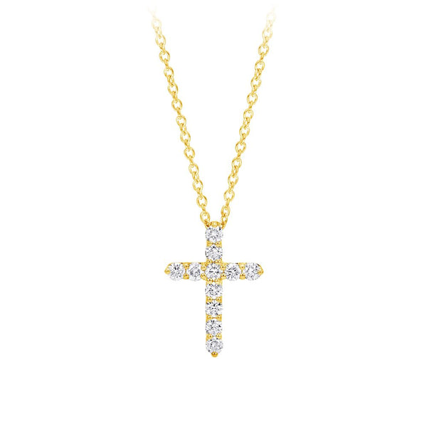 14K Y Gold 0.35ctw Diamond Cross with Chain - Walter Bauman Jewelers