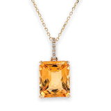 14K Y Gold .03cttw Diamond and Emerald Cut Citrine Pendant - Walter Bauman Jewelers