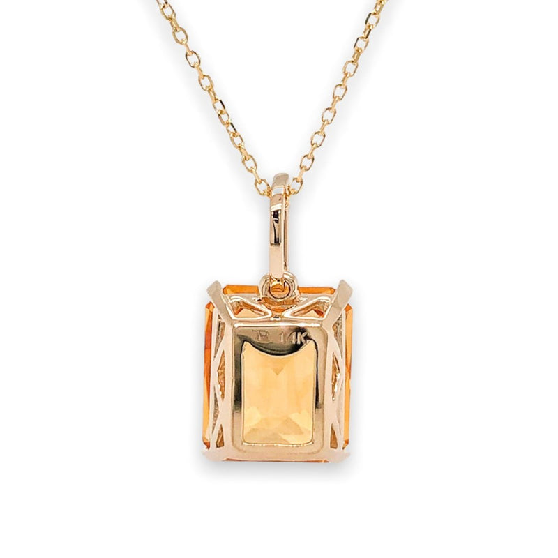 14K Y Gold .03cttw Diamond and Emerald Cut Citrine Pendant - Walter Bauman Jewelers