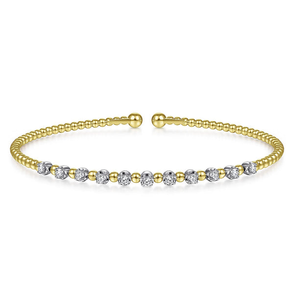 14K Y Gold 0.40cttw Bead Split Cuff Bracelet with Diamond Stations - Walter Bauman Jewelers