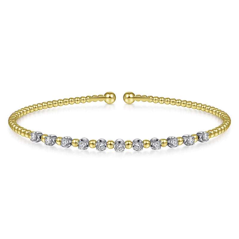 14K Y Gold 0.40cttw Bead Split Cuff Bracelet with Diamond Stations - Walter Bauman Jewelers