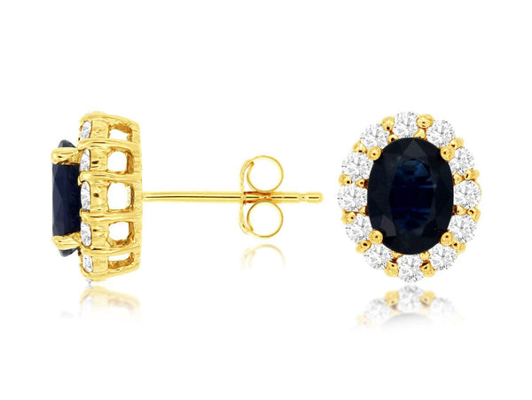 14K Y Gold 0.60cttw Diamond 2.00cttw Sapphire Halo Earrings - Walter Bauman Jewelers