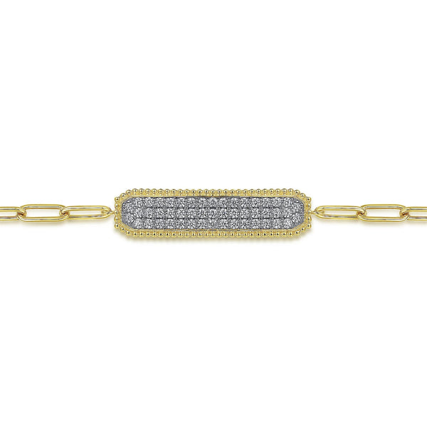 14K Y Gold 0.65cttw Diamond Pave' Wide Bar Hollow Chain Bracelet - Walter Bauman Jewelers