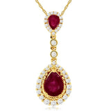 14K Y Gold 0.90ct Ruby 0.31cttw H/SI2 Diamond Drop Pendant - Walter Bauman Jewelers