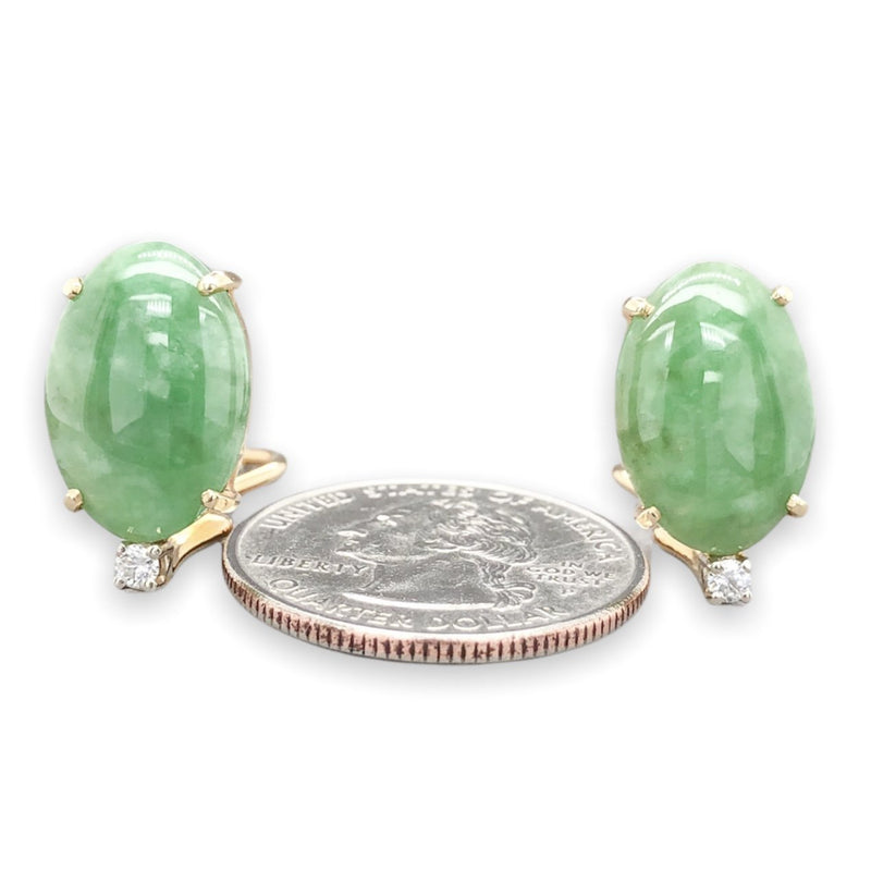 14K Y Gold 10.16cttw Jadeite & .08cttw Diamond Earrings - Walter Bauman Jewelers