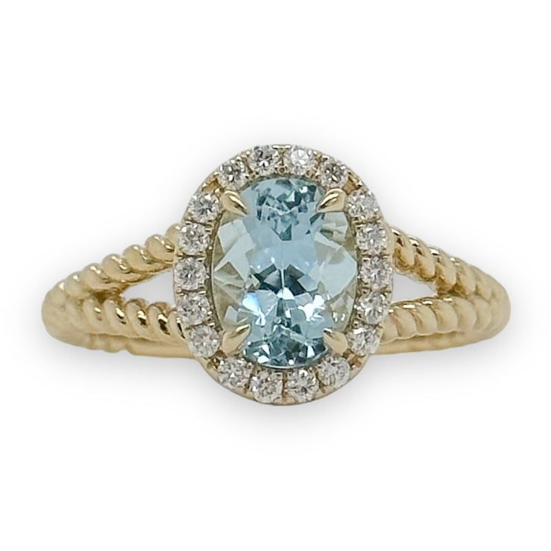 14K Y Gold 1.25ctw Aqua and 0.20ctw Diamond Ring - Walter Bauman Jewelers