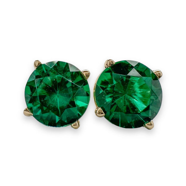 14K Y Gold 1.38cttw 6mm Lab-Created Emerald Earrings - Walter Bauman Jewelers