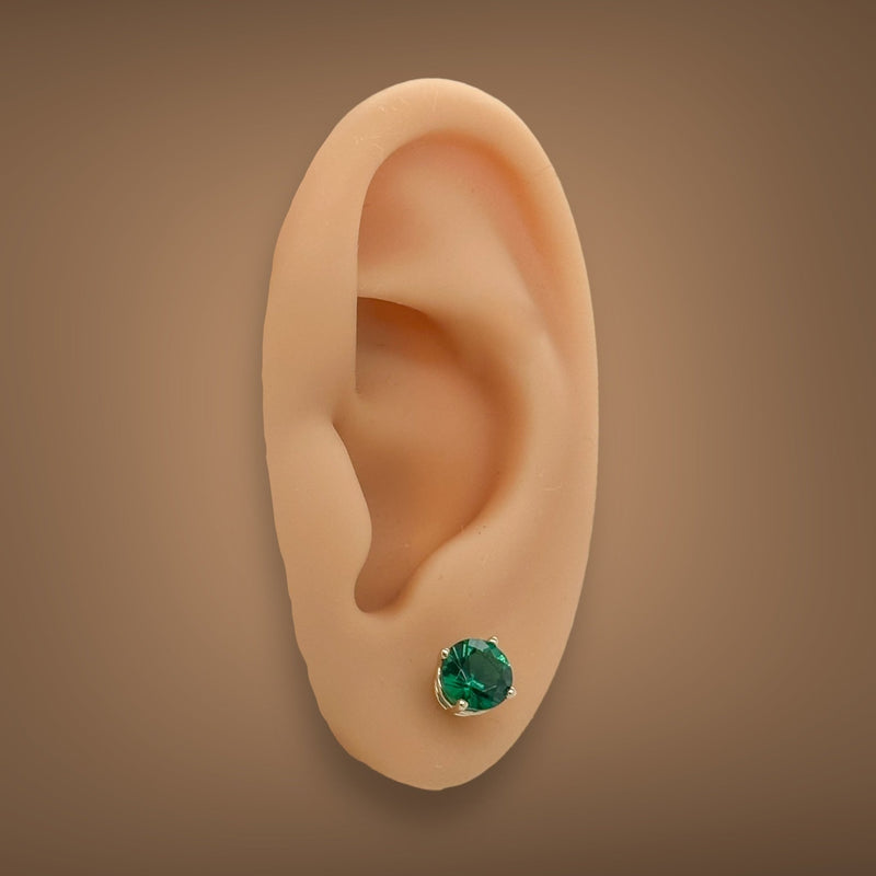 14K Y Gold 1.38cttw 6mm Lab-Created Emerald Earrings - Walter Bauman Jewelers