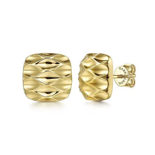 14K Y Gold 14mm Textured Square Earrings - Walter Bauman Jewelers