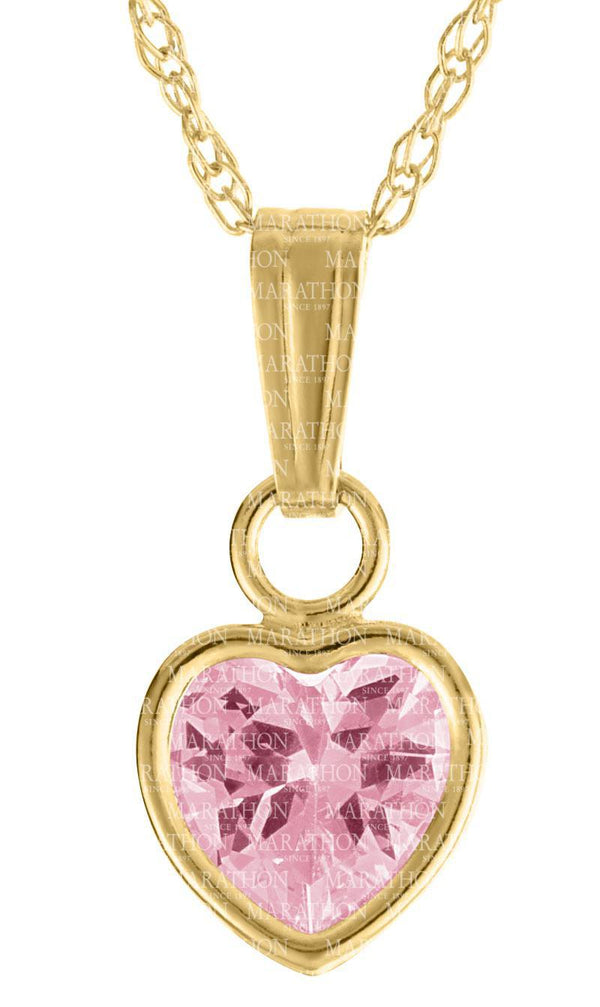 14K Y Gold 15" Pink CZ Heart Pendant - Walter Bauman Jewelers