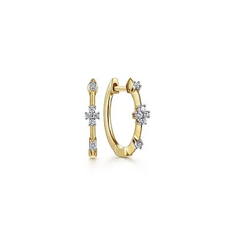 14K Y Gold 15mm 0.08ctw Diamond Station Huggie Earrings - Walter Bauman Jewelers