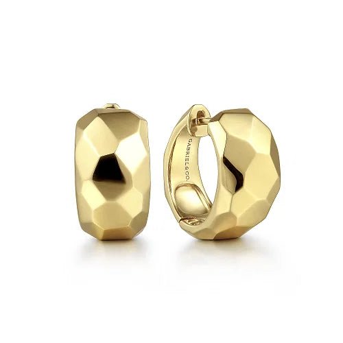 14K Y Gold 15mm Textured Hoop Earrings - Walter Bauman Jewelers