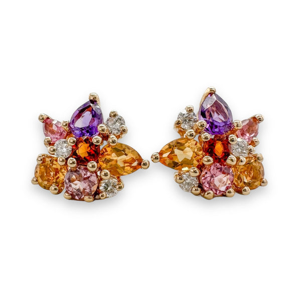 14K Y Gold 1.60cttw Multi Colored Stone & 0.18cttw H/SI1-2 Diamond Earrings - Walter Bauman Jewelers