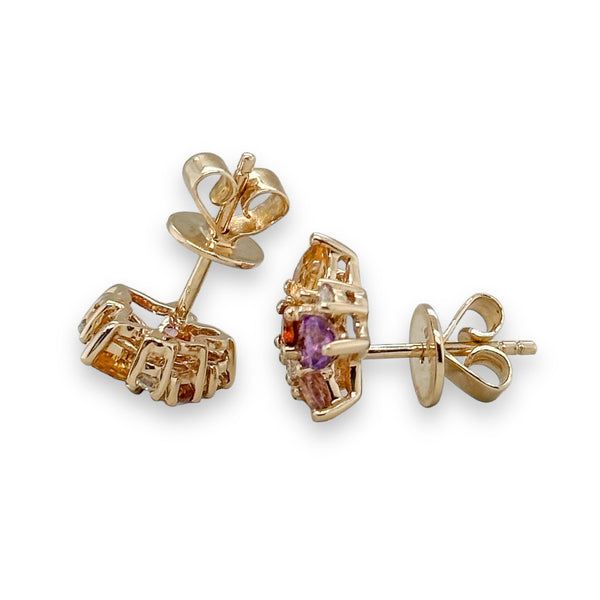 14K Y Gold 1.60cttw Multi Colored Stone & 0.18cttw H/SI1-2 Diamond Earrings - Walter Bauman Jewelers