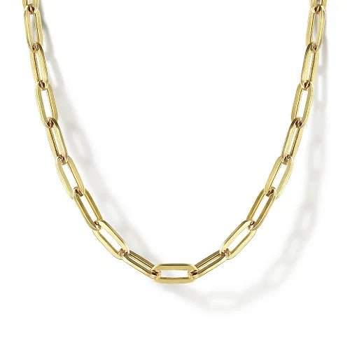14K Y Gold 17" Hollow Paperclip Chain Necklace - Walter Bauman Jewelers