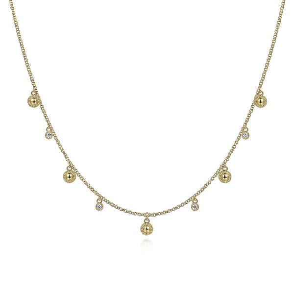 14K Y Gold 18" 0.10cttw Station Necklace with Diamond Drops - Walter Bauman Jewelers