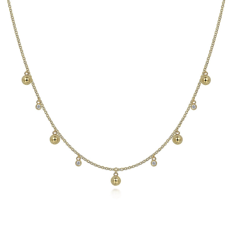 14K Y Gold 18" 0.10cttw Station Necklace with Diamond Drops - Walter Bauman Jewelers