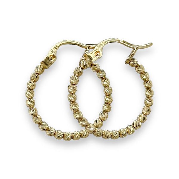 14K Y Gold 19mm Dia Cut Beaded Hoop Earrings - Walter Bauman Jewelers
