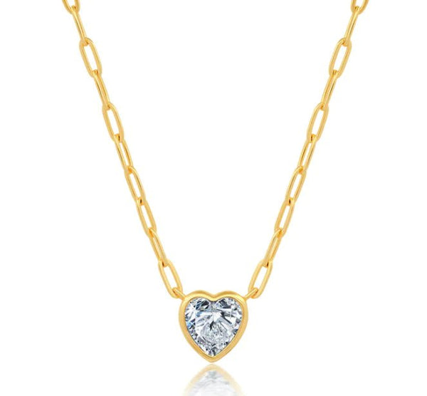 14K Y Gold 2.06ct F/VS2 Lab-Created Heart Diamond on Paperclip Chain - Walter Bauman Jewelers