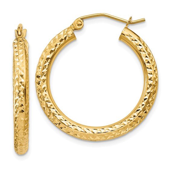 14K Y Gold 25.5mm Dia Cut Hoop Earrings - Walter Bauman Jewelers