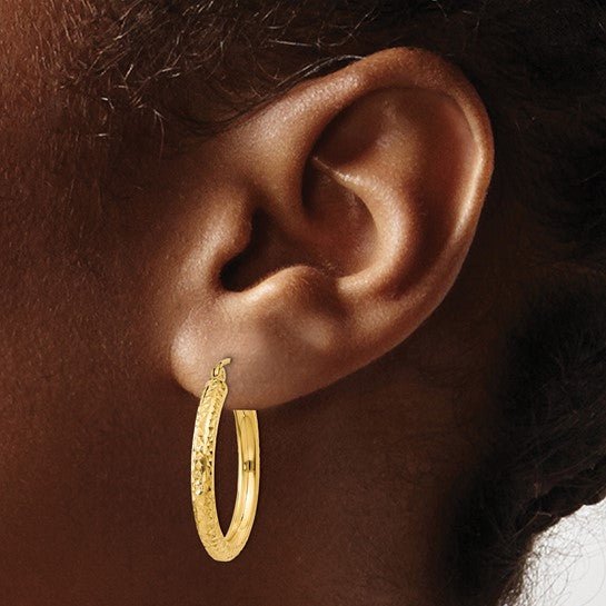14K Y Gold 25.5mm Dia Cut Hoop Earrings - Walter Bauman Jewelers
