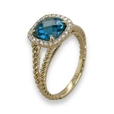 14K Y Gold 2.86ctw Blue Topaz and 0.20ctw Diamond Ring - Walter Bauman Jewelers