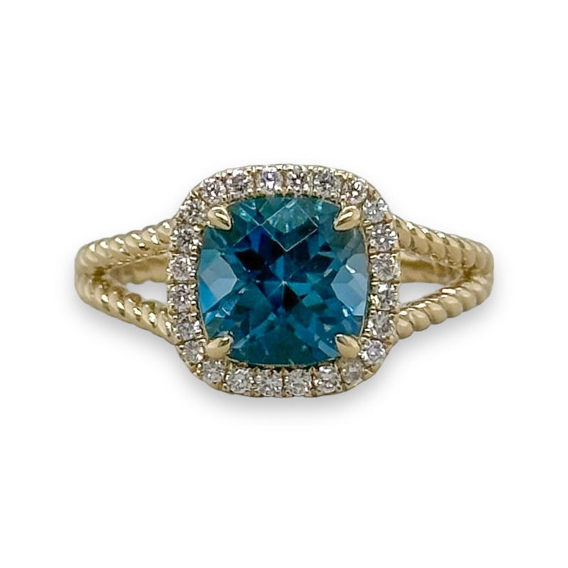 14K Y Gold 2.86ctw Blue Topaz and 0.20ctw Diamond Ring - Walter Bauman Jewelers