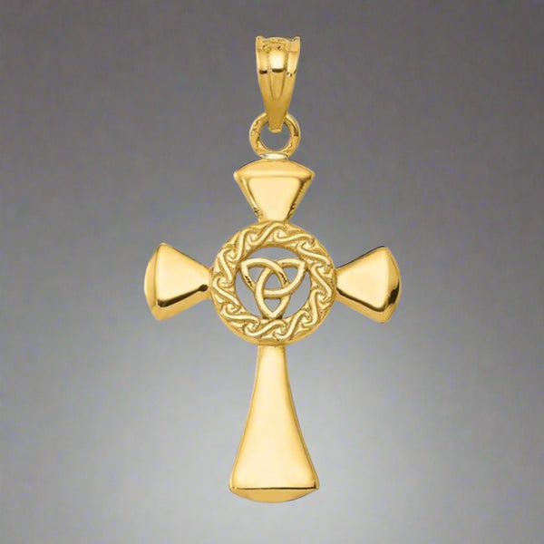 14K Y Gold 33mm Celtic Cross with Scroll - Walter Bauman Jewelers