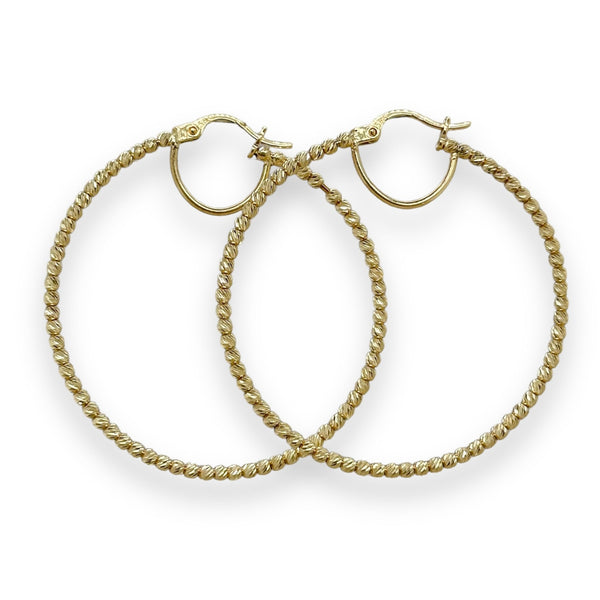 14K Y Gold 47mm Dia Cut Beaded Hoop Earrings - Walter Bauman Jewelers