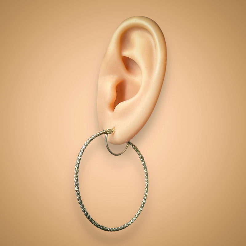 14K Y Gold 47mm Dia Cut Beaded Hoop Earrings - Walter Bauman Jewelers