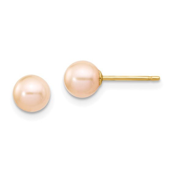 14K Y Gold 5-6mm Pink FWP Earrings 0.4dwt - Walter Bauman Jewelers