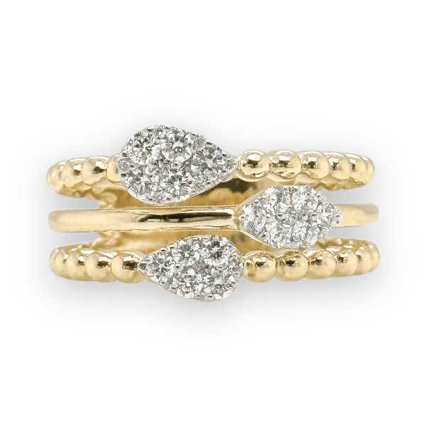 14K Y Gold .50cttw Triple Row Diamond Ring - Walter Bauman Jewelers