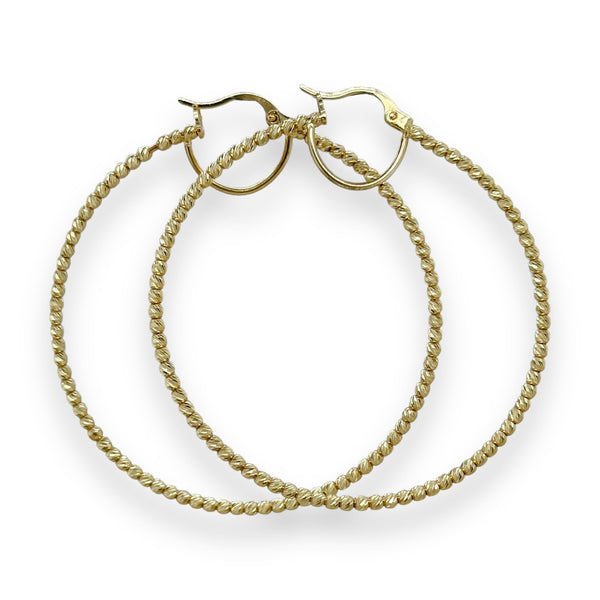 14K Y Gold 55mm Dia Cut Beaded Hoop Earrings - Walter Bauman Jewelers