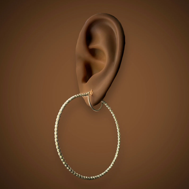 14K Y Gold 55mm Dia Cut Beaded Hoop Earrings - Walter Bauman Jewelers