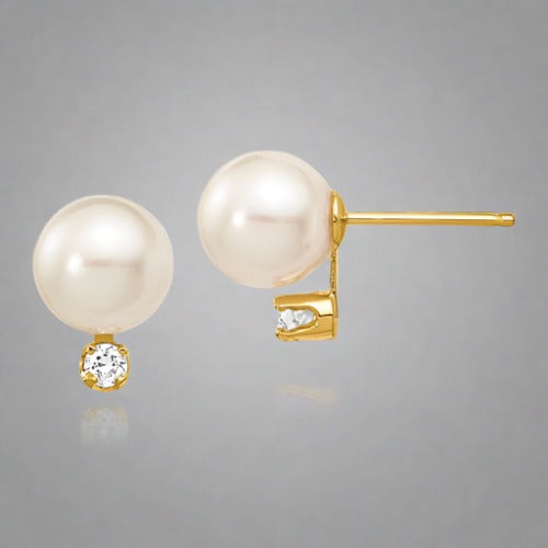 14K Y Gold 6.50-7mm Pearl & Diamond earrings - Walter Bauman Jewelers